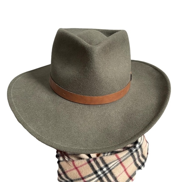 Boutique 100% Wool Olive Fedora Made in USA with Leather Trim NWT Unisex - Picture 4 of 15